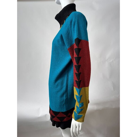 Vintage Steve Fabrikant Neiman Marcus Wool & Rayon Medium Sweater Dress With Geo - Picture 10 of 16